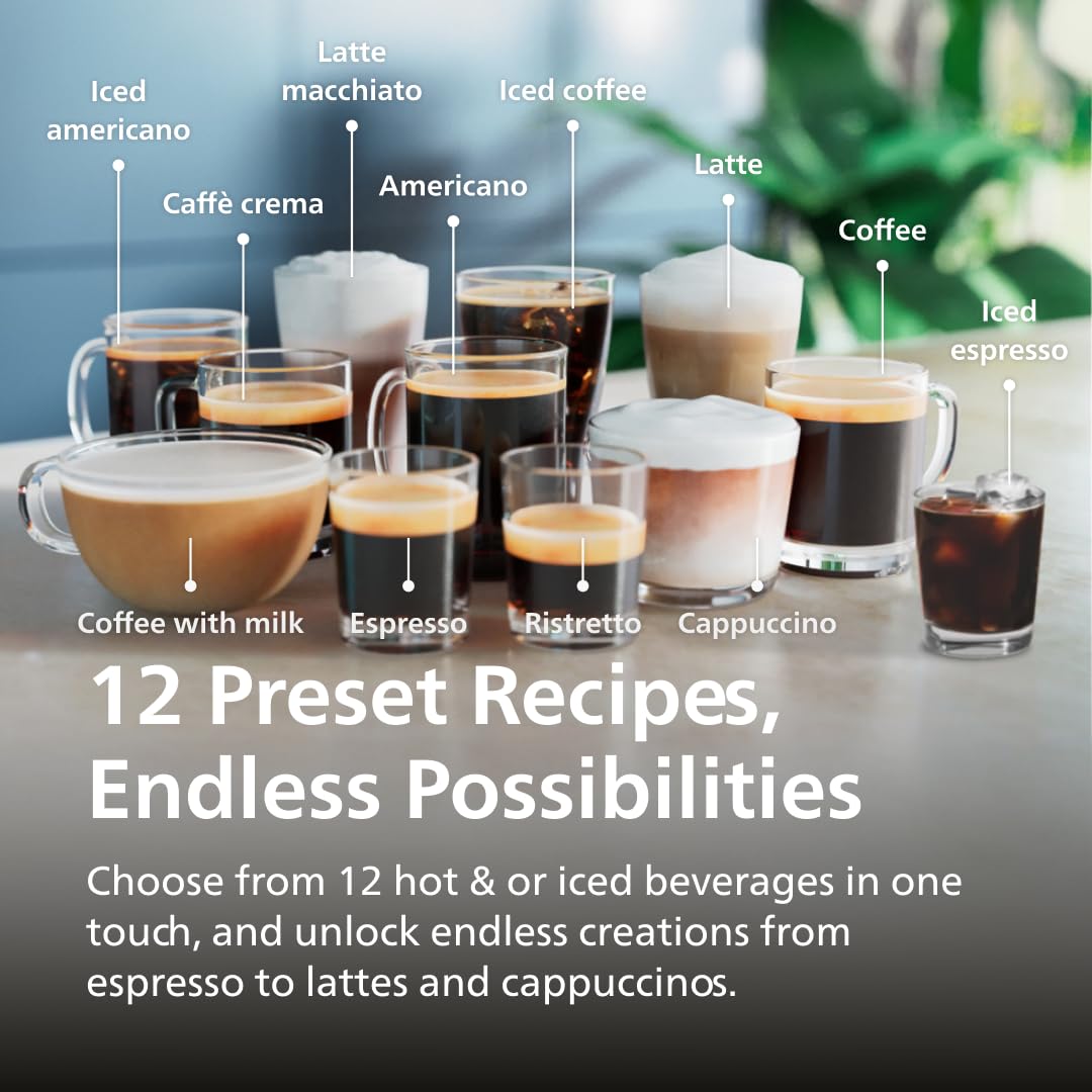 Philips 4400 Series Fully Automatic Espresso Machine – 12 Hot & Iced Coffees, Quick-to-Clean LatteGo Milk System, SilentBrew, QuickStart, Ceramic Grinder, Black Chrome (EP4447/90)