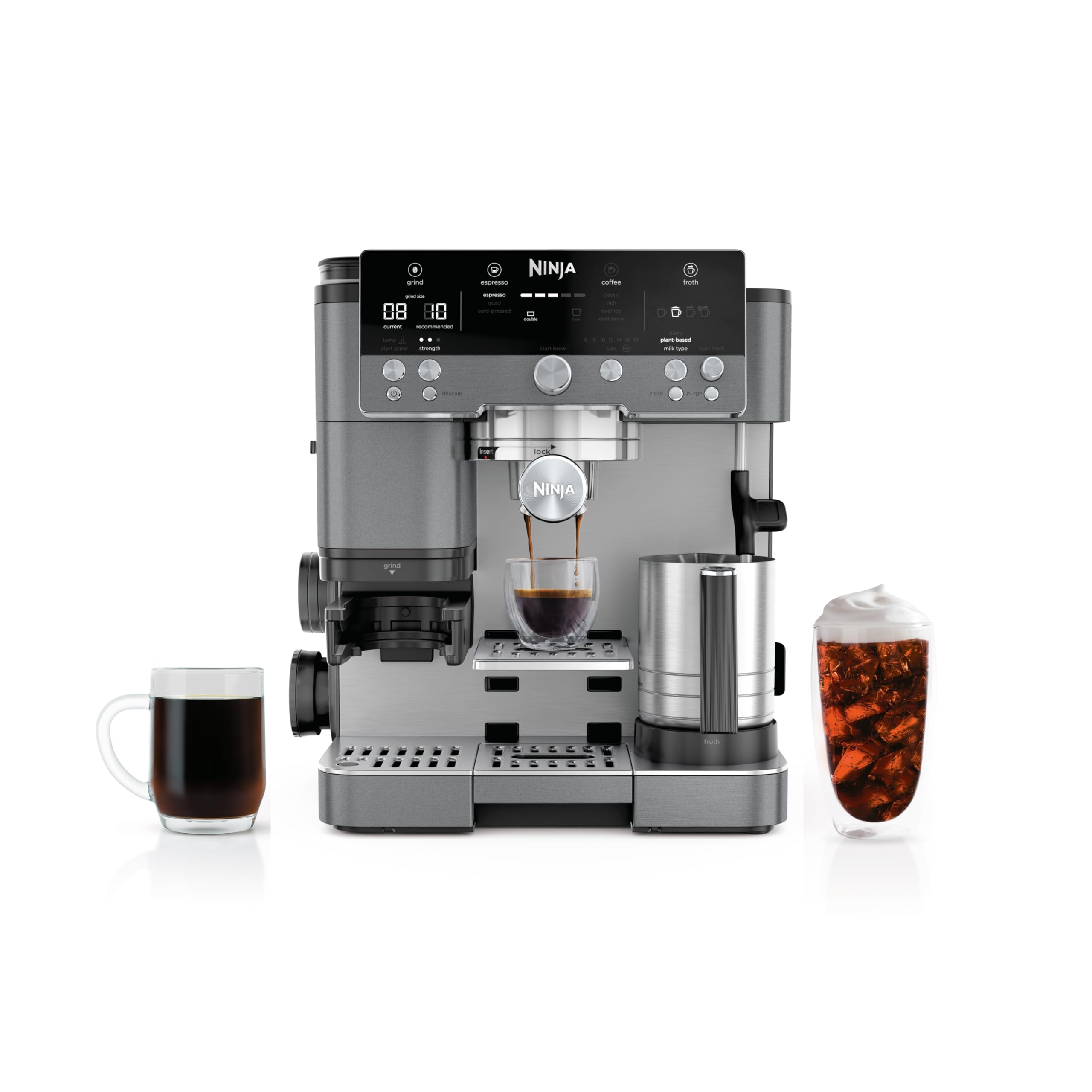 Ninja Luxe Café Premier 3-in-1 Espresso Machine, Drip Coffee, & Rapid Cold Brew | Built-in Coffee Grinder, Hands-Free Milk Frother, Assisted Tamper for Cappuccinos & Lattes | Stainless Steel | ES601