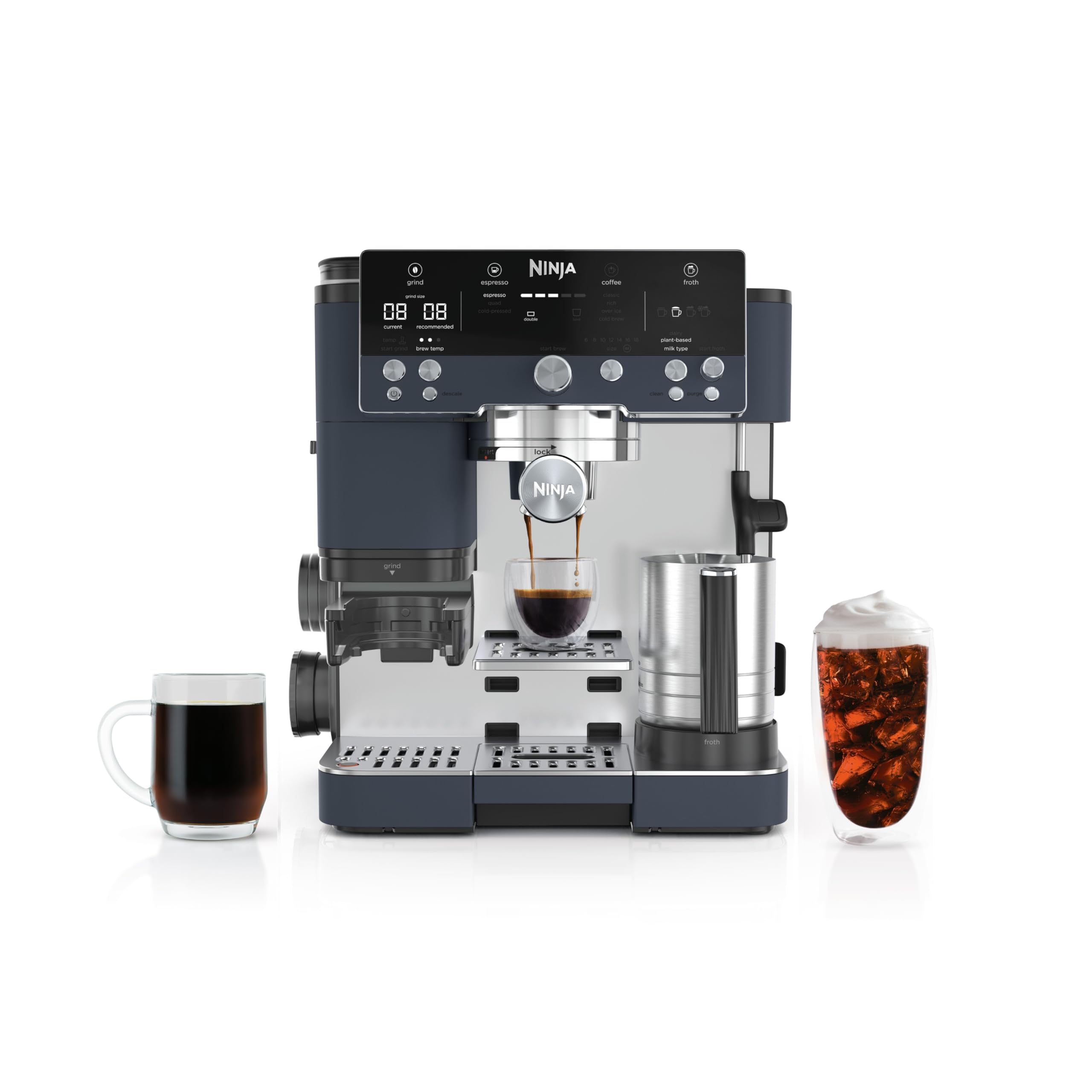 Ninja Luxe Café Premier 3-in-1 Espresso Machine, Drip Coffee, & Rapid Cold Brew | Built-in Coffee Grinder, Hands-Free Milk Frother, Assisted Tamper for Cappuccinos & Lattes | Stainless Steel | ES601