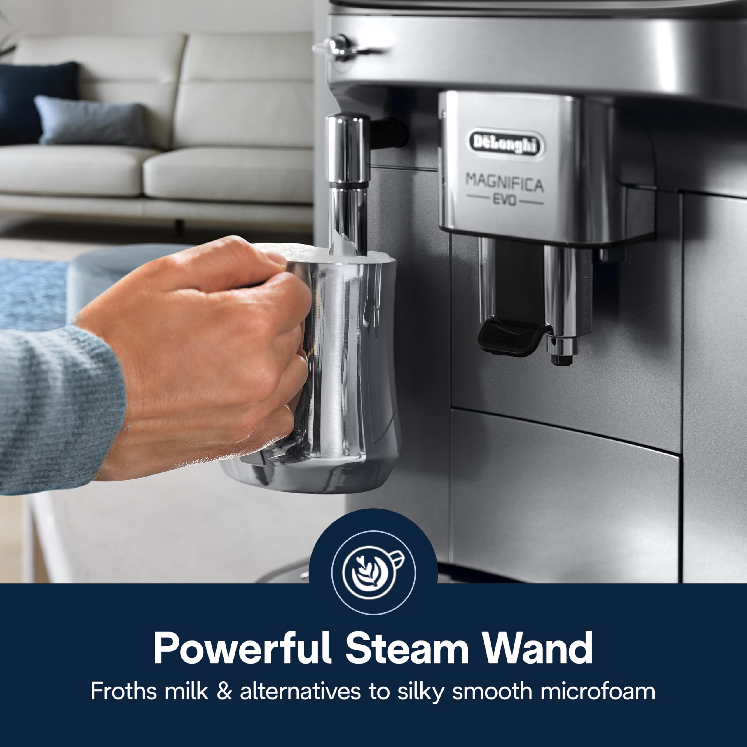 De'Longhi Magnifica Evo Automatic Espresso & Coffee Machine with Manual Milk Frother, Built-in Grinder & Auto-Clean Function - For Latte, Cappuccino, Americano, Iced Coffee, ECAM29043SB